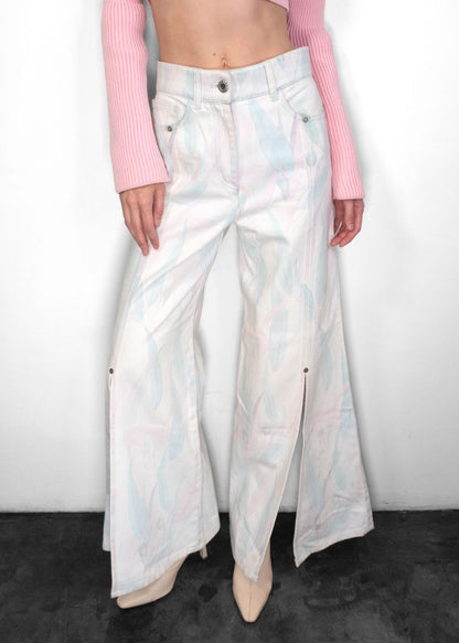 Chanel Pastel Botanical Print Jeans With Slits