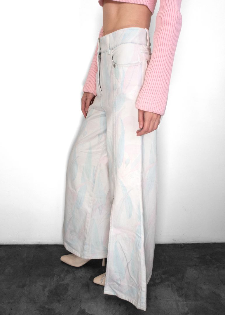 Chanel Pastel Botanical Print Jeans With Slits