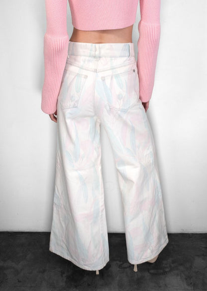 Chanel Pastel Botanical Print Jeans With Slits
