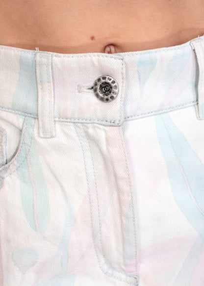 Chanel Pastel Botanical Print Jeans With Slits