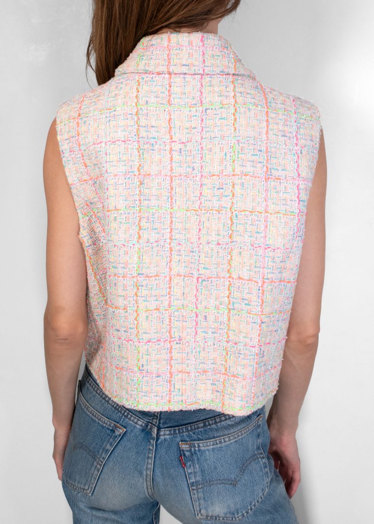 Chanel Light Multicolor Tweed Vest With Crystal Embellished Buttons