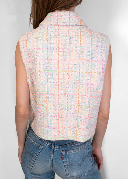 Chanel Light Multicolor Tweed Vest With Crystal Embellished Buttons