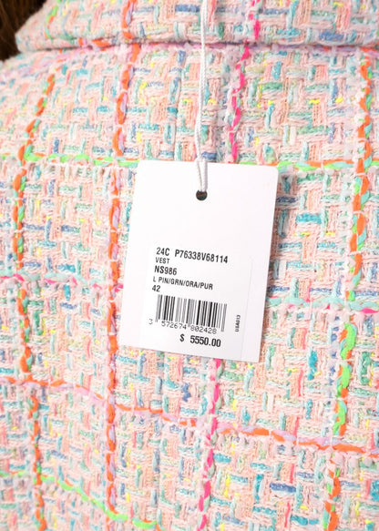 Chanel Light Multicolor Tweed Vest With Crystal Embellished Buttons