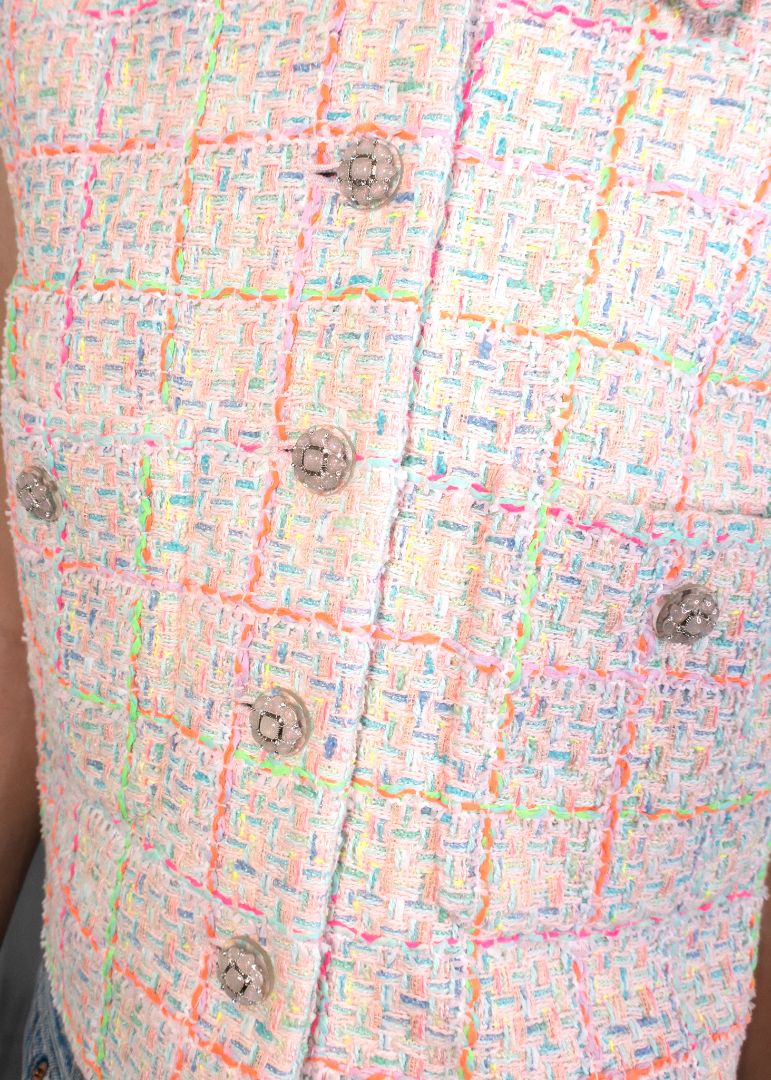 Chanel Light Multicolor Tweed Vest With Crystal Embellished Buttons