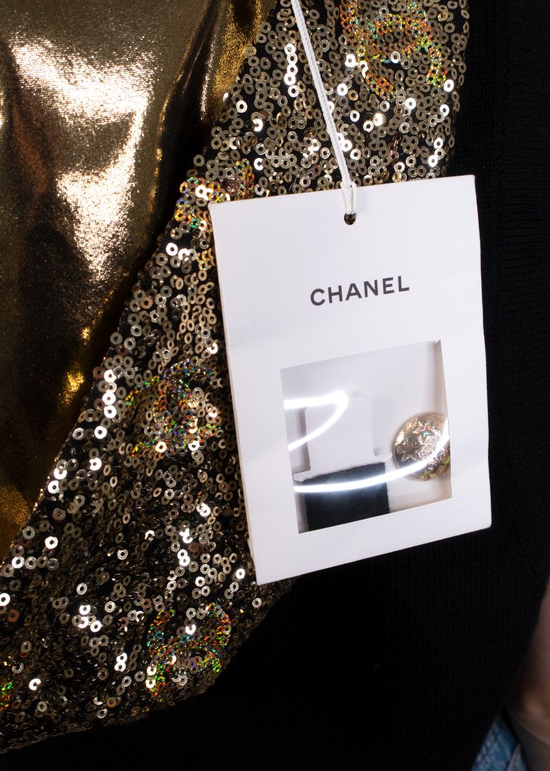 Chanel Black Knit Vest With Sequin Removable Hoodie And Gold Star Buttons