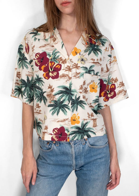 Miu Miu Hawaiian Print Button Down Short Sleeve Shirt