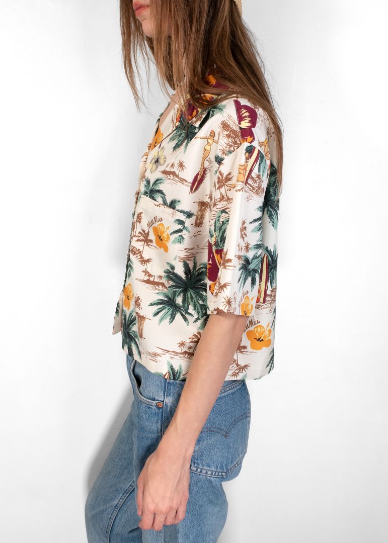 Miu Miu Hawaiian Print Button Down Short Sleeve Shirt