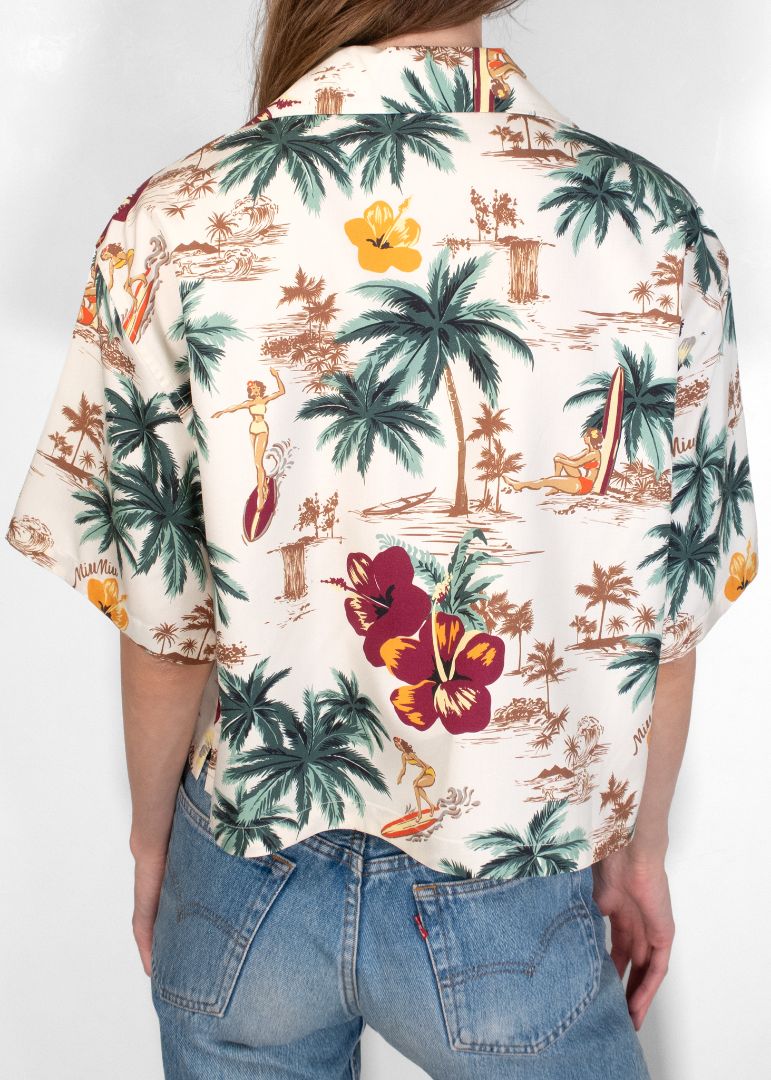 Miu Miu Hawaiian Print Button Down Short Sleeve Shirt