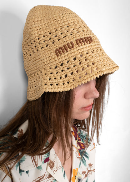 Miu Miu Crochet Raffia Bucket Hat