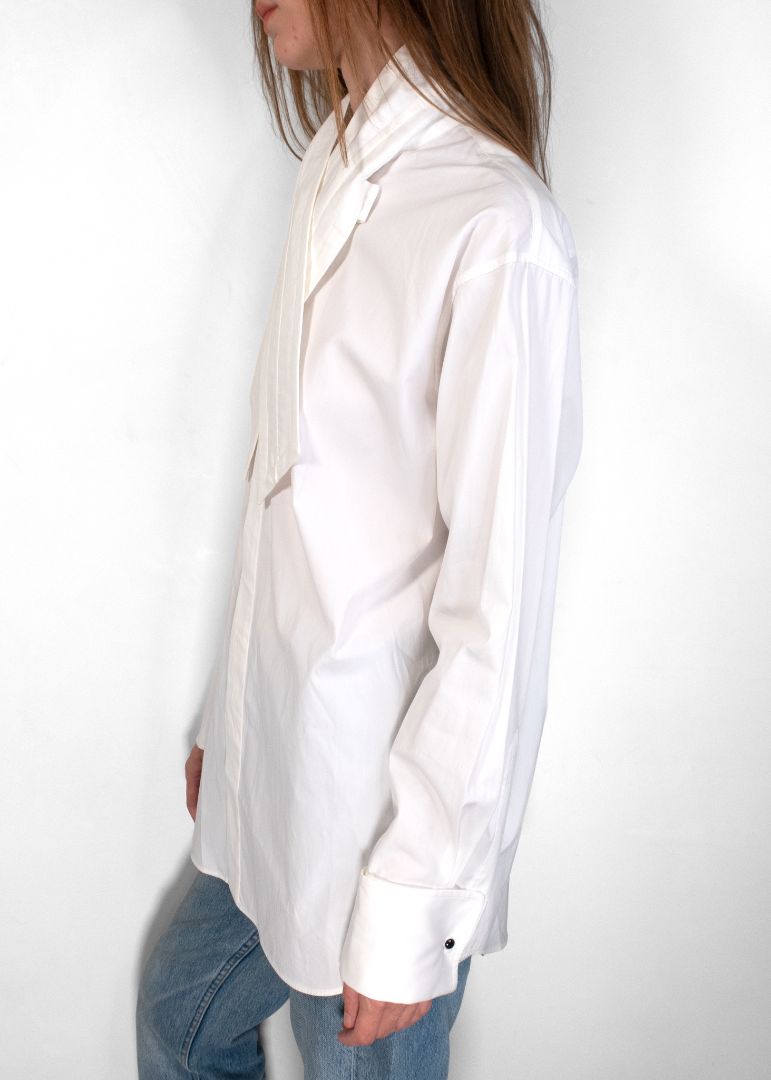 Phoebe Philo White Cotton Tie Neck Button Down Shirt