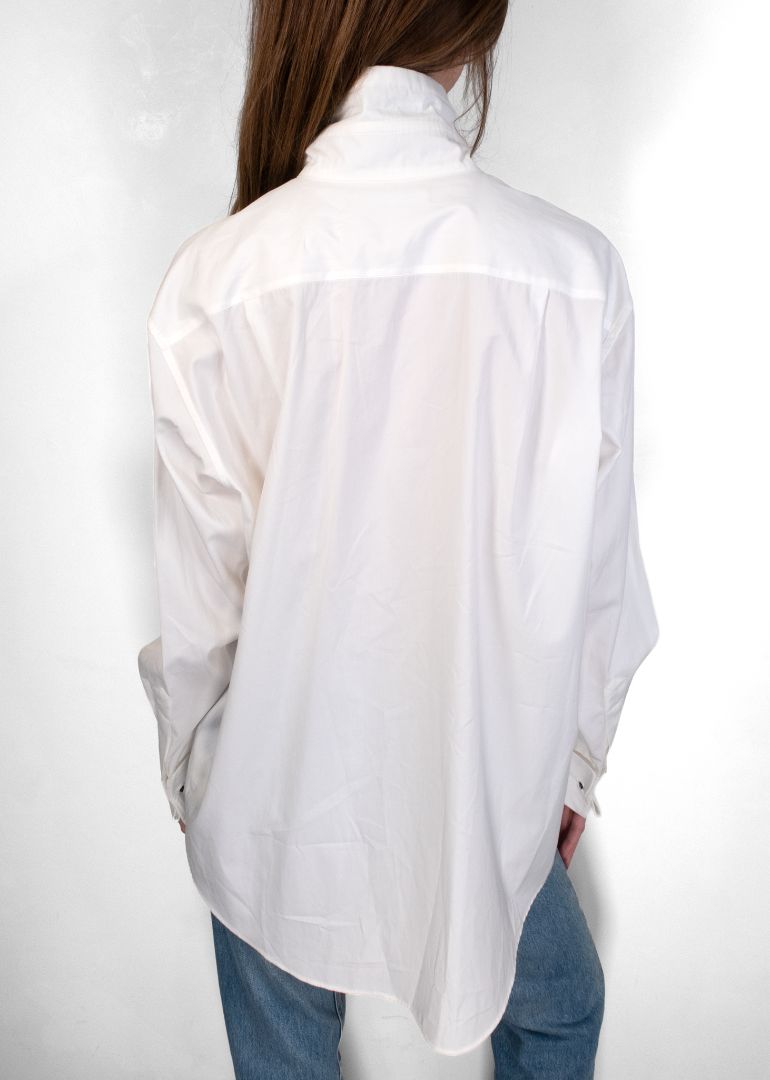 Phoebe Philo White Cotton Tie Neck Button Down Shirt