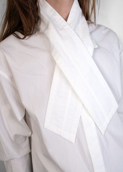 Phoebe Philo White Cotton Tie Neck Button Down Shirt