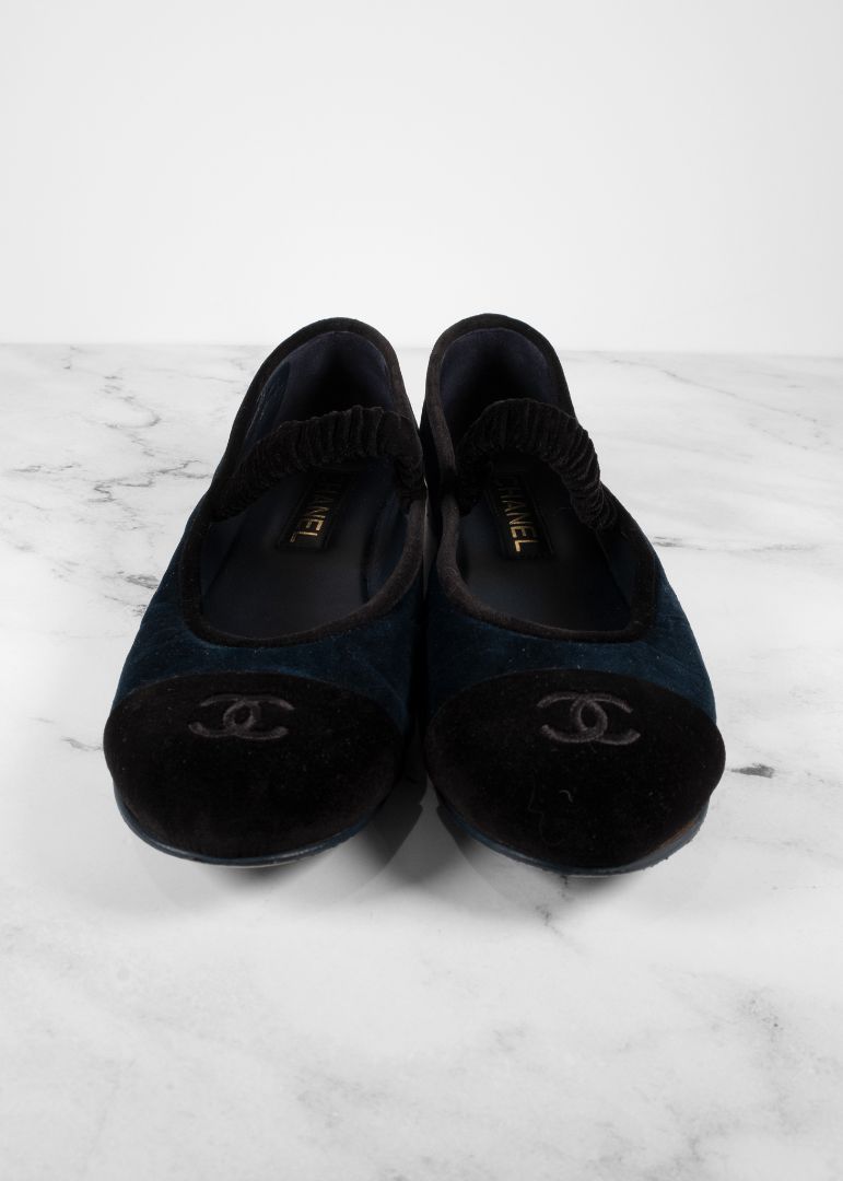 Chanel Black And Blue Velvet Mary Janes