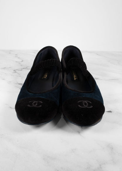 Chanel Black And Blue Velvet Mary Janes
