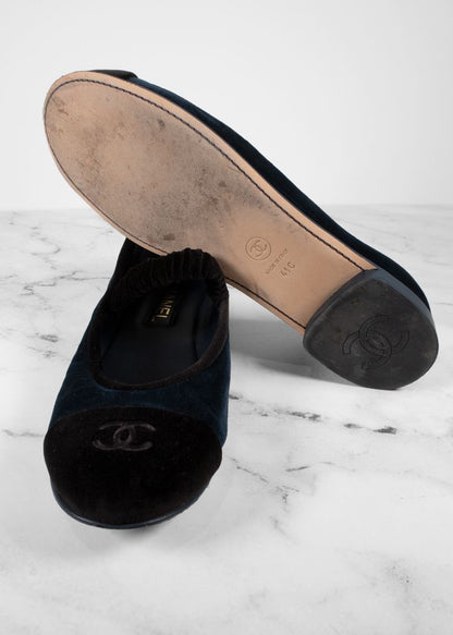 Chanel Black And Blue Velvet Mary Janes