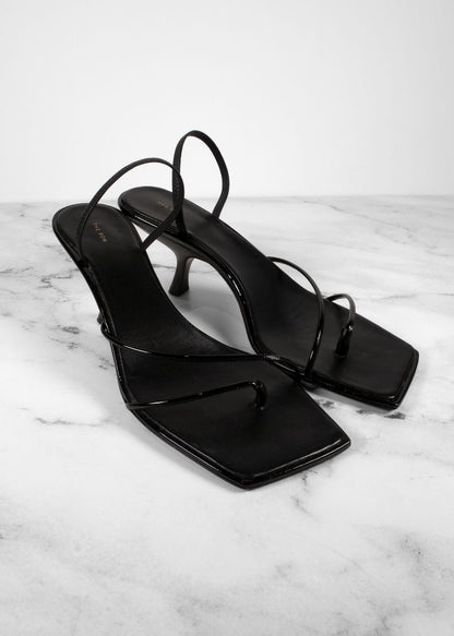 The Row Black Patent Leather Slingback Kitten Heels