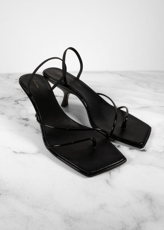 The Row Black Patent Leather Slingback Kitten Heels