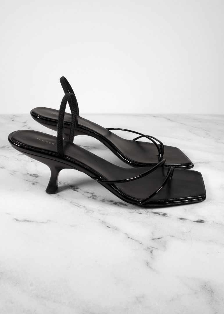 The Row Black Patent Leather Slingback Kitten Heels