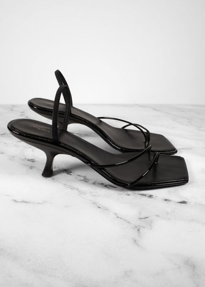 The Row Black Patent Leather Slingback Kitten Heels