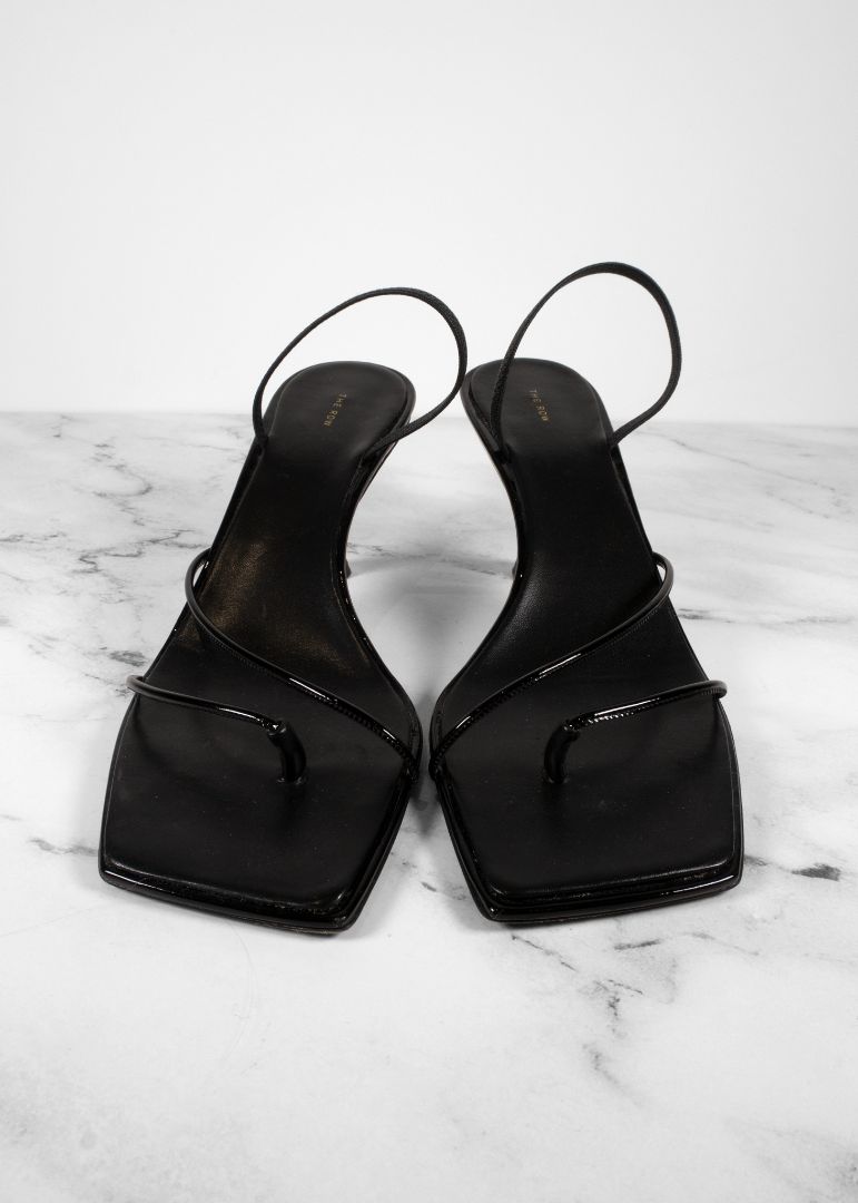 The Row Black Patent Leather Slingback Kitten Heels