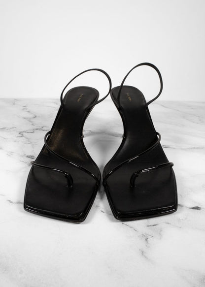 The Row Black Patent Leather Slingback Kitten Heels