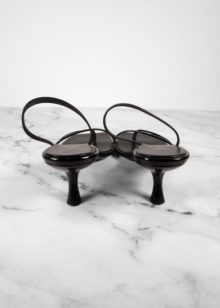 The Row Black Patent Leather Slingback Kitten Heels