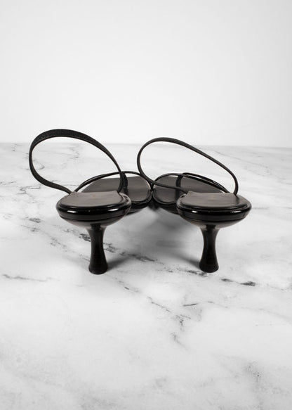 The Row Black Patent Leather Slingback Kitten Heels