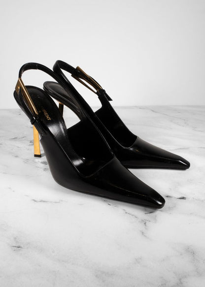 Saint Laurent Black Lee Glossy Slingback Pumps