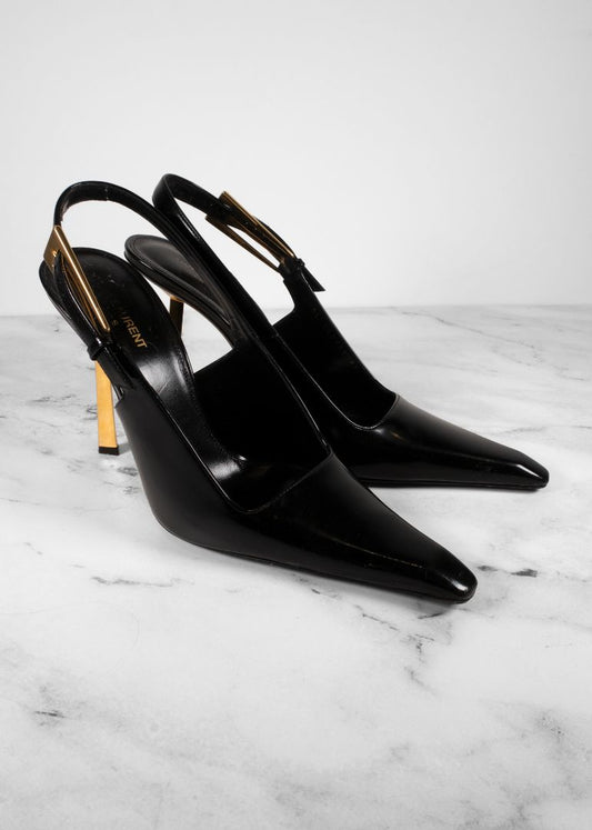 Saint Laurent Black Lee Glossy Slingback Pumps