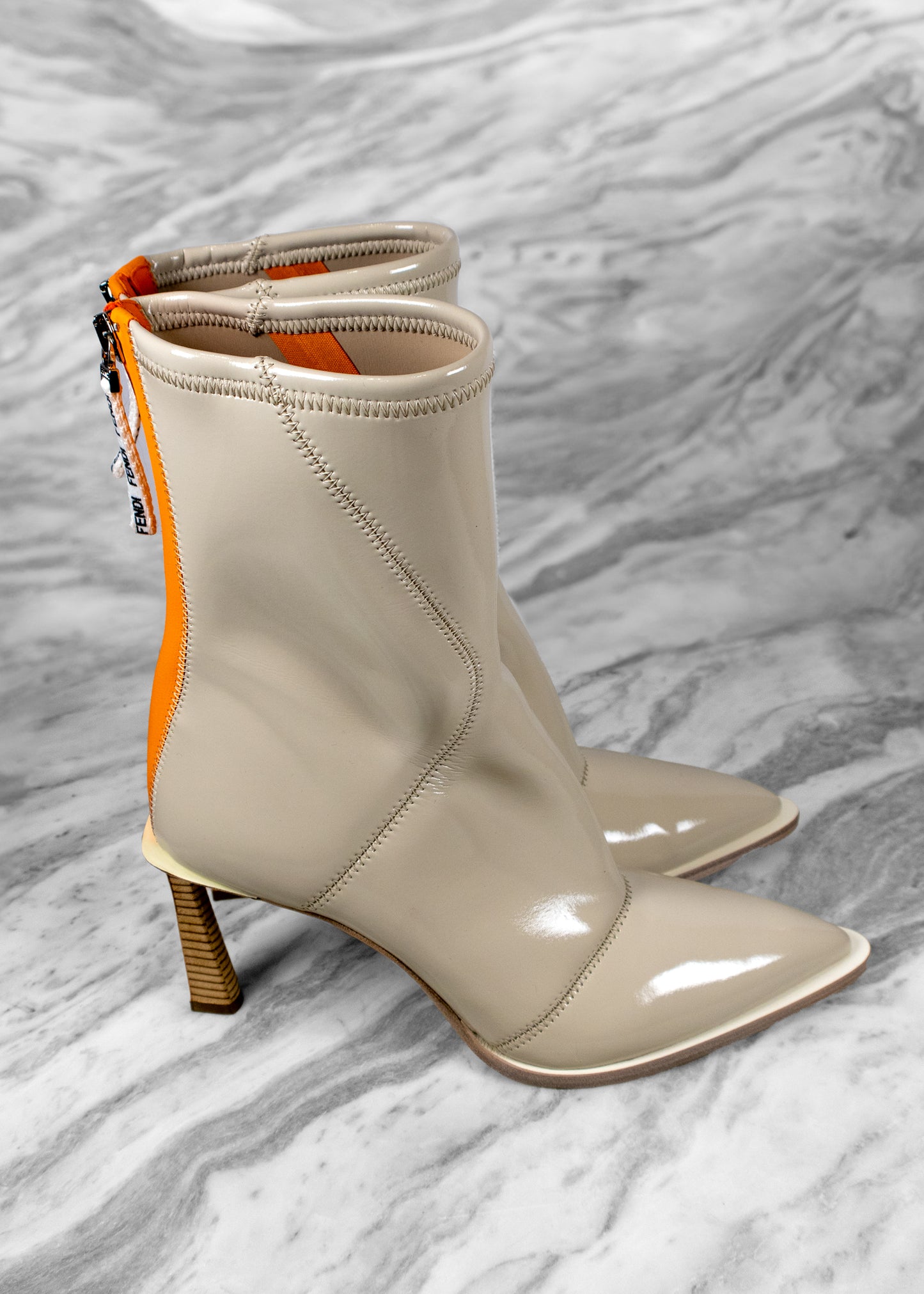 Fendi Beige Orange Neoprene Ankle Boots