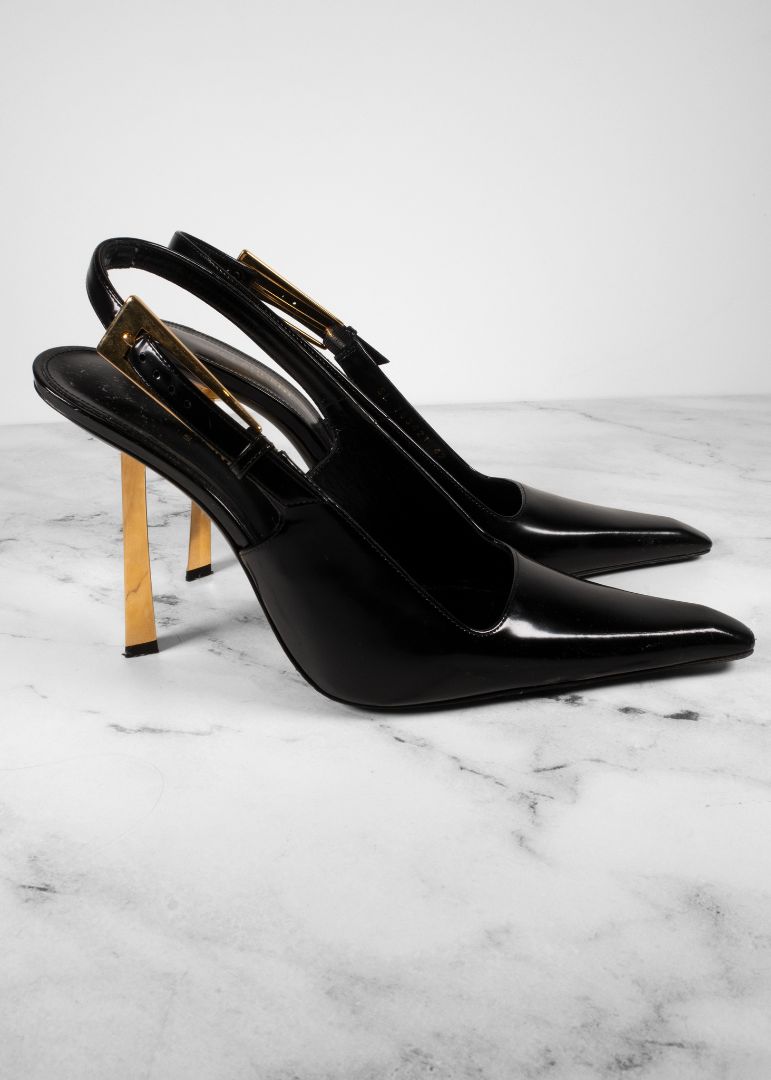 Saint Laurent Black Lee Glossy Slingback Pumps