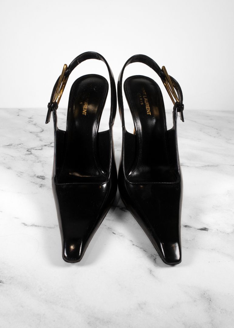 Saint Laurent Black Lee Glossy Slingback Pumps