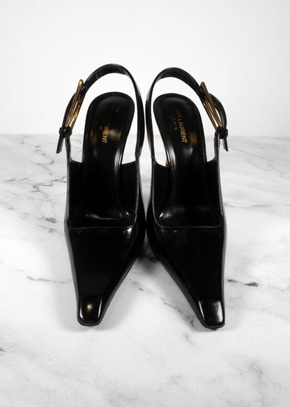Saint Laurent Black Lee Glossy Slingback Pumps