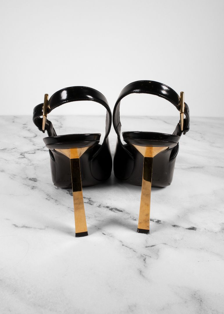 Saint Laurent Black Lee Glossy Slingback Pumps