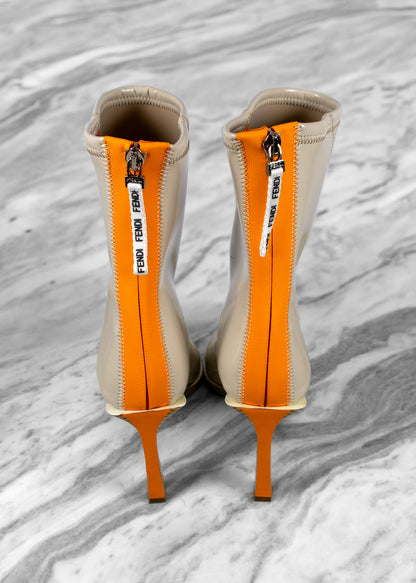 Fendi Beige Orange Neoprene Ankle Boots