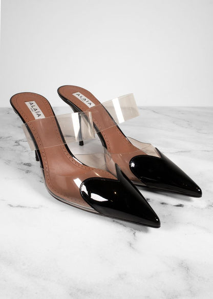 Alaia Coeur Black Heart Cap Toe Mule Pumps