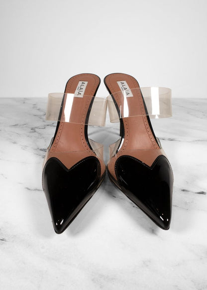 Alaia Coeur Black Heart Cap Toe Mule Pumps