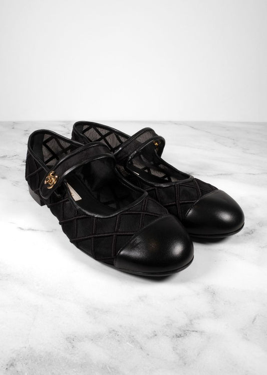 Chanel Black Mesh Mary Janes