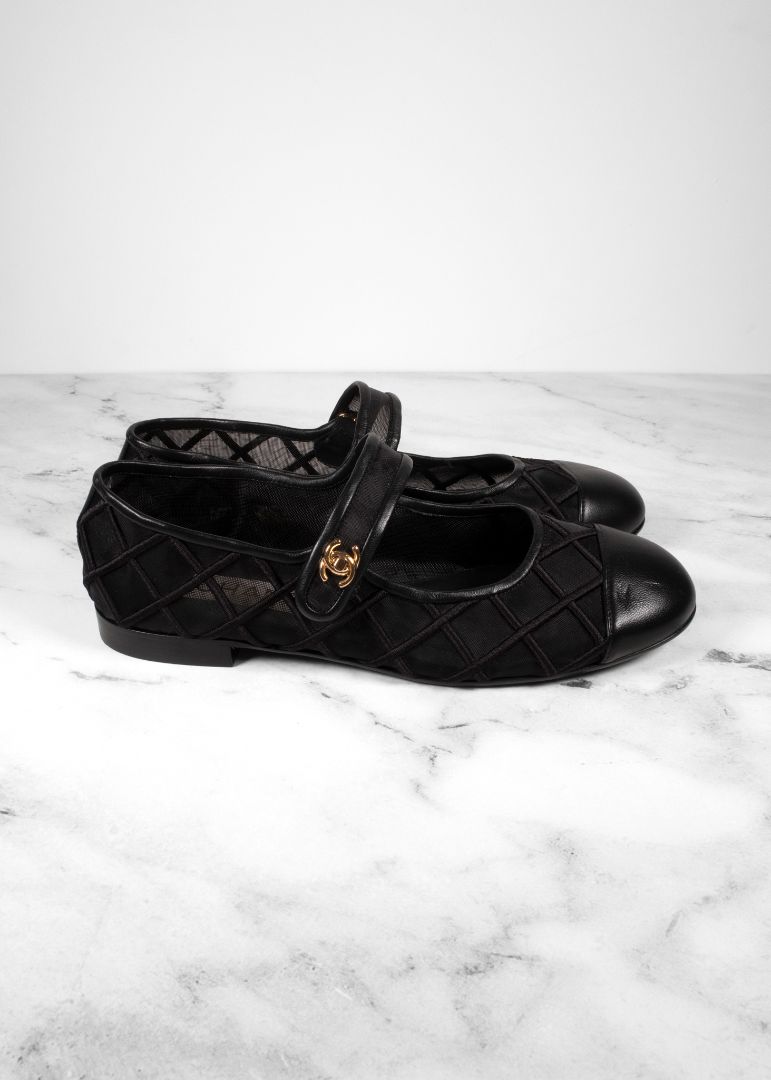Chanel Black Mesh Mary Janes
