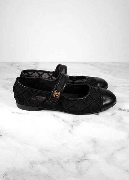 Chanel Black Mesh Mary Janes