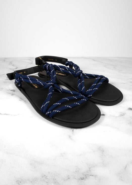 Miu Miu Black Sandals With Navy And White Dotted Rope