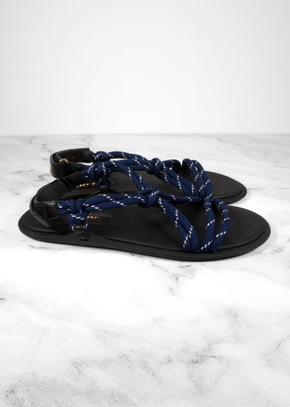 Miu Miu Black Sandals With Navy And White Dotted Rope