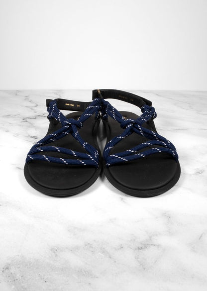 Miu Miu Black Sandals With Navy And White Dotted Rope