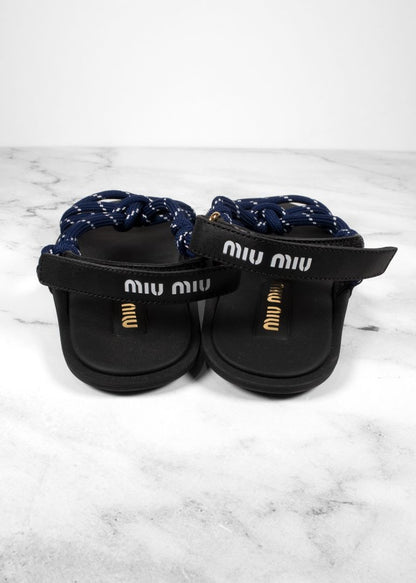 Miu Miu Black Sandals With Navy And White Dotted Rope