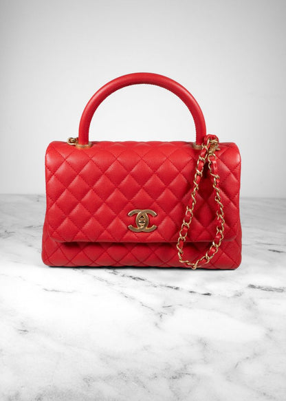 Chanel Red Caviar Leather Quilted Top Handle Bag