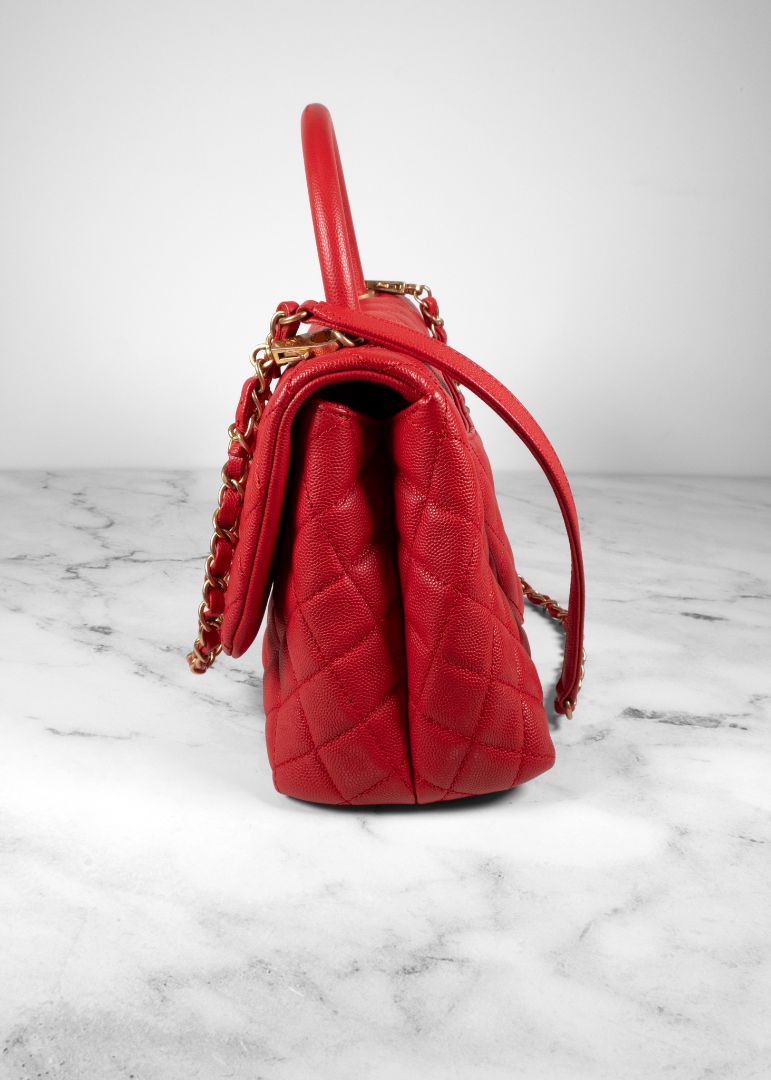 Chanel Red Caviar Leather Quilted Top Handle Bag