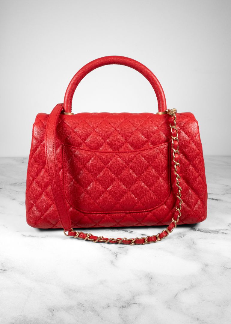 Chanel Red Caviar Leather Quilted Top Handle Bag