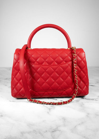 Chanel Red Caviar Leather Quilted Top Handle Bag