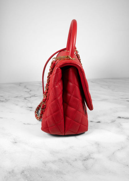 Chanel Red Caviar Leather Quilted Top Handle Bag