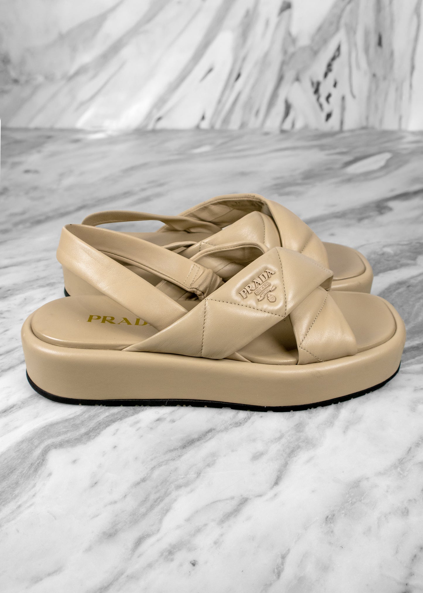 Prada Quilted Nappa Leather Flatform Sandals